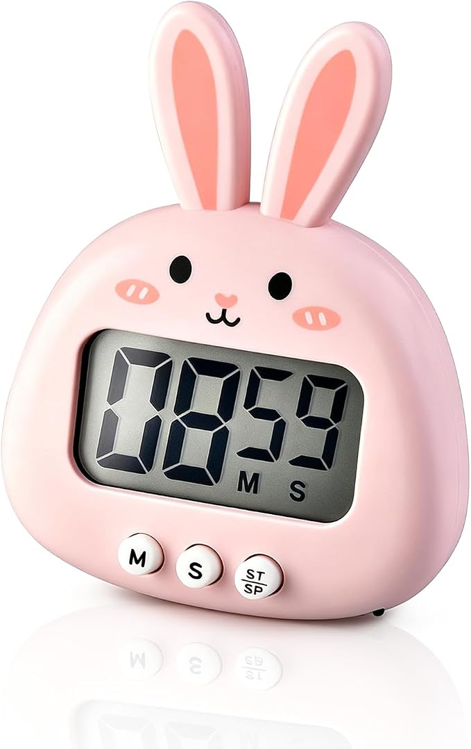 Cute Digital Desk Timer, Cute Digital Kitchen Timer Digital Magnetic Digital Cooking Timer LCD Large Screen Visual Clock Hangable Alarm Clock with Stand for Family School Office