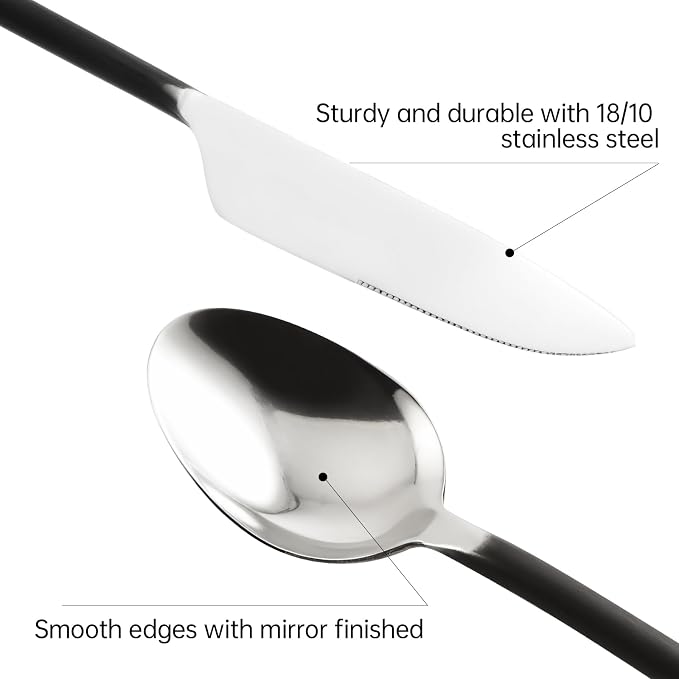 Silverware Set Musical Note Antiqued Black Handle Service for 4 | 20-Piece 18/10 Stainless Steel Flatware, Knife Fork Spoon Cutlery Set, Daily Use Wedding Housewarming Gift, Dishwasher Safe