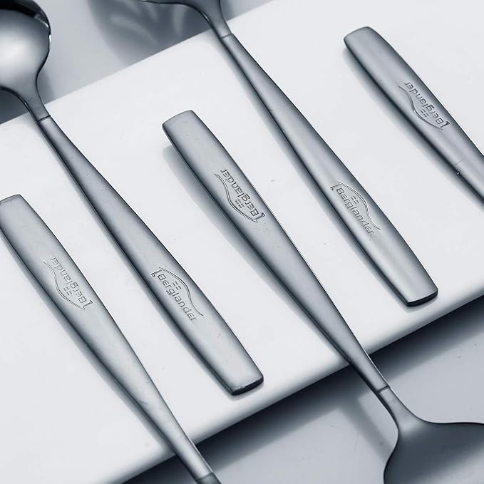 Berglander Black Serving Utensils 10 Pieces, Titanium Plating Serving Spoons, Included Cake Knife Cake Server Serving Forks Sugar Spoon Salad Spoon Forks Butter Knife Gravy Ladle ect.