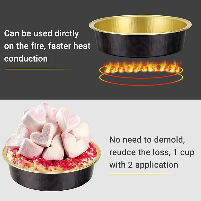 Beasea 100 Pack 4” Mini Pans with Lids, 8oz Disposable Aluminum Baking Foil Tins Round Small Dark Red Spot Container for Individual Cupcake Dessert Muffin Ramekin Cheesecake Quiche Oven Dishes
