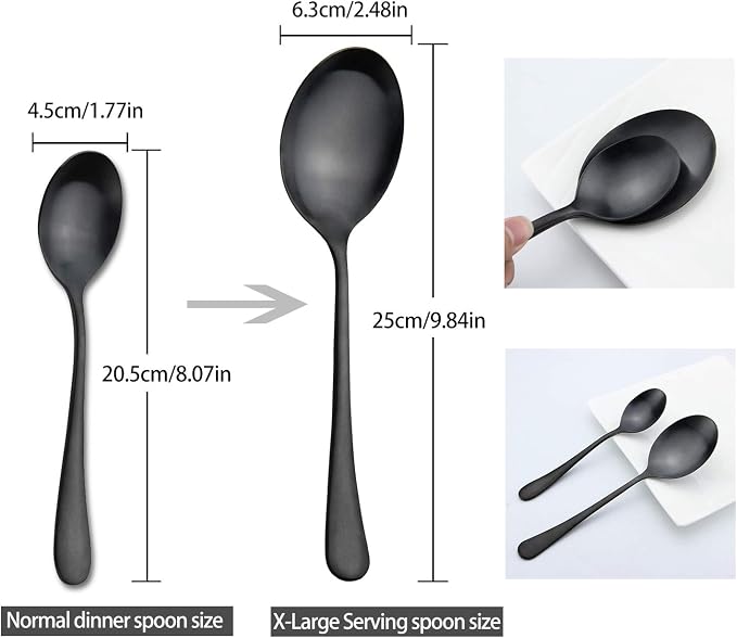 Large Serving Spoons, Matte Black Stainless Steel Serving Spoon 2 Pcs | 9.8Inch-Catering Spoons Solid Serving Utensils Big Serving Utensil for Buffet, Parties, Catering