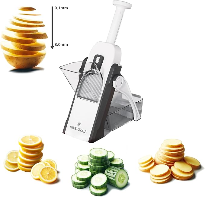 ONCE FOR ALL Safe Mandoline Slicer, Vegetable Slicer Potato Slicer, Gray | Vegetable Slicer For Food Potato Slices, Thickness Adjustable 0.1-8 mm Kitchen Artifact Fast Meal Prep, Gift, Only Slicer