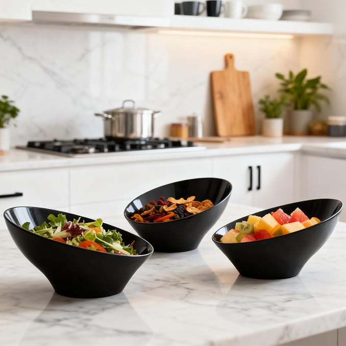 Bestluck 20 Oz Black Plastic Party Bowls, 12 Pack | Disposable Snack Bowls for Chips, Candy, Salad, Snacks & Fruit, Perfect for Parties, Buffets & Everyday Use