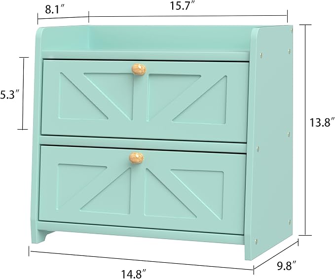 Bread Box for Kitchen Countertop, Double Layer Wooden Breadbox, Large Capacity Bread Storage Bin, Homemade Bread Storage Container, Farmhouse Breadbox Organizer, Green