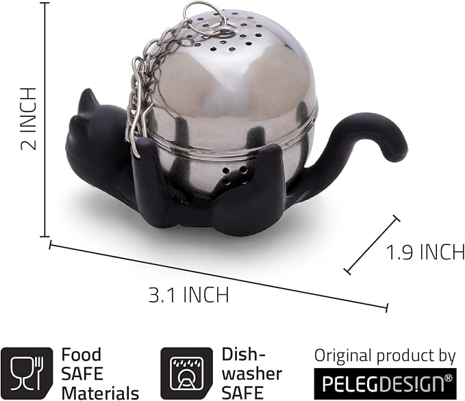 Peleg Design Cattea Tea Infuser – Cute Stainless Steel Cat Tea Strainer for Loose Leaf Tea | Fun Animal Tea Steeper & Gift for Tea Lovers, Black