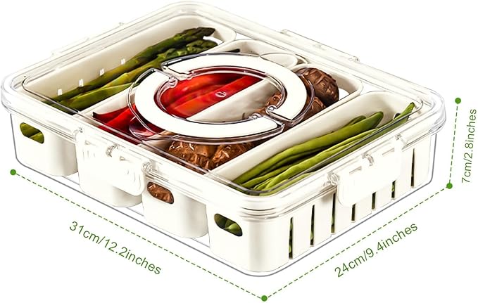 2 Pcs Salad Bar Containers for Fridge with Lid, Fruit Storage Veggie Tray | Salad Prep Container with 4 Removable Strainers, Berry Box Fresh Produce Saver Lettuce Keeper for Refrigerator Kitchen Picnic