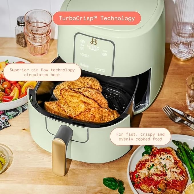 B 6 Quart Digital Air Fryer TurboCrisp Technology, Large Touchscreen Controls, Ceramic Roast Reheat Dehydrate Nonstick, Family Size for 5-7 People (Sage Green)