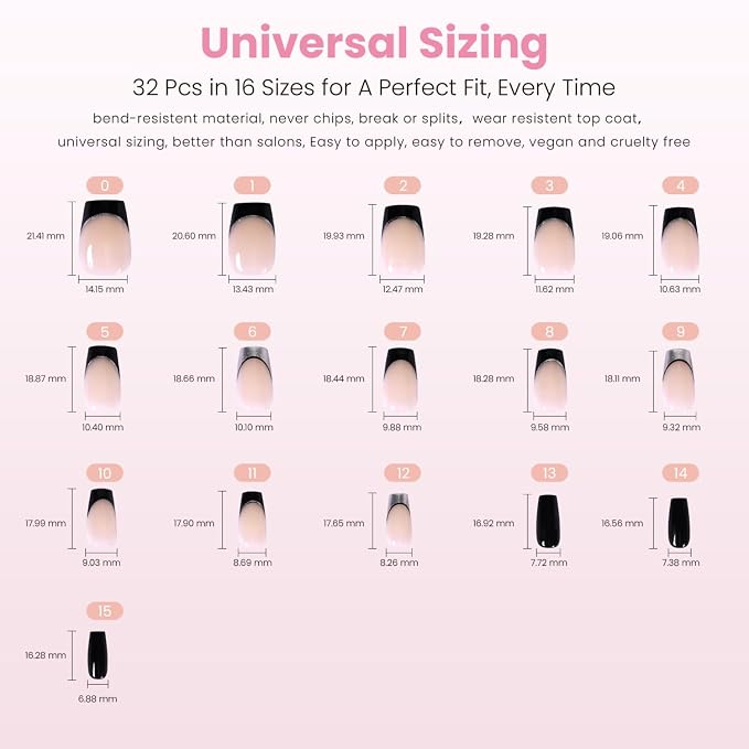 Nail Reformation Press On Nails, Smoky Mirror | Short Coffin Fake Nails | Nude Base & Black Chrome French Tips, Reusable Stick On Nails Kit - 32 Pcs in 16 Sizes with Glue, Manicure Gifts for Women