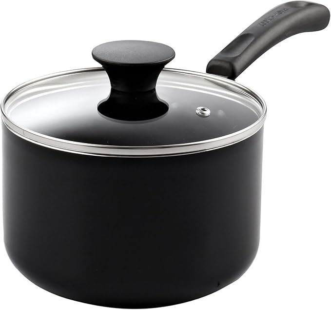 Cook N Home Basic 1 Quart and 2 Quart Nonstick Saucepan Set with Glass Lids, 2-Piece Non Stick Aluminum Sauce Pans, Multi-Purpose Milk Chocolate Cooking Pots with Stay-Cool Handles, Black | 2-Piece Nonstick Aluminum Sauce Pans, Multi-Purpose Milk Choco...