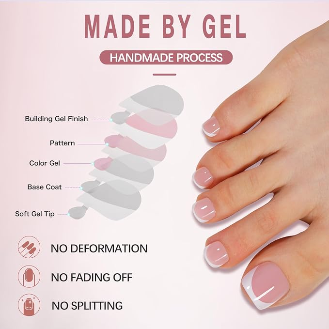 Misssix Press on Toenails Short, 216pcs French Tip Toe Nails Square in Box | Soft Gel False Toenail, Acrylic Soak off Fake Toe Nails for Women Nail Art DIY 15 Sizes