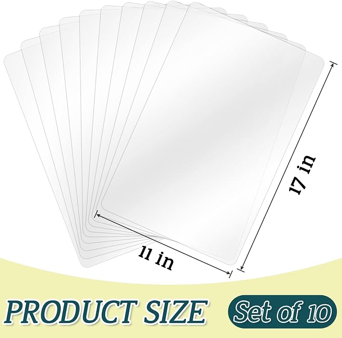 10 Pack Plastic Placemats 17x11 Inch, Clear Place Mats Wipeable, Vinyl Table Mats for Kitchen Dining Table Protection, Craft Projects, Shelf and Drawer Liner