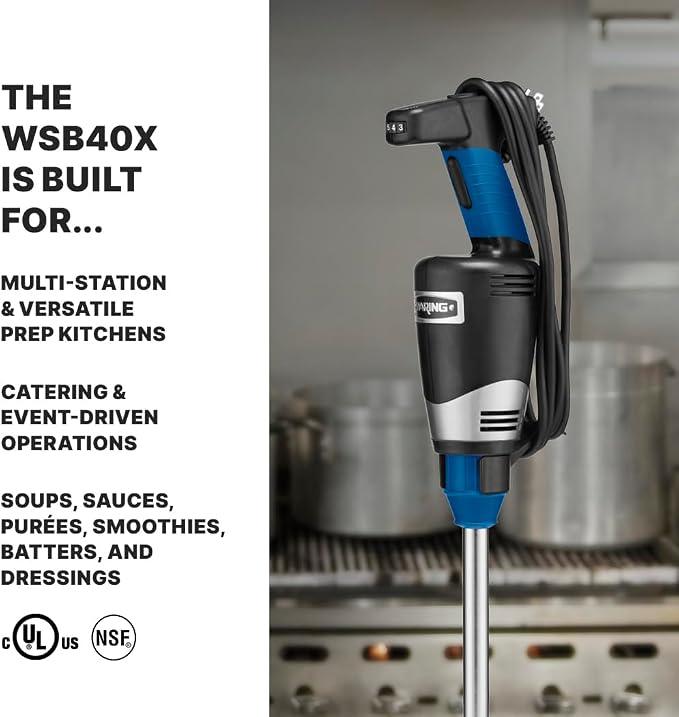Waring Commercial Quik Stix Plus Immersion Blender, Variable Speed, 10 in Removable Shaft, for Professional Hand Blender for Kitchens & Restaurants, WSB40X