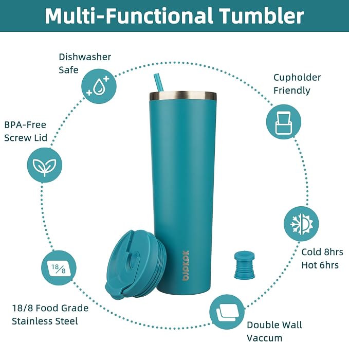BJPKPK 34oz Coffee Tumbler with Straw, Insulated Stainless Steel Cup | Double Wall Vacuum, Leak Proof Lid, Keeps Hot/Cold/Iced, BPA Free, Dishwasher Safe, Travel & Outdoor, Laguna