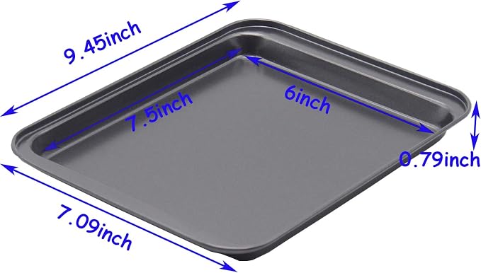 Small Baking Sheet Nonstick 9.45 X 7.09 Inch (Inner 7.5x6), 8 Inch Mini Cookie Tray Toaster Conventional Oven Pan No Warp No Rust Magnetic Bakeware for 1 to 2 person 2 Pack | Carbon Steel, Mini Pan, 1- 2 Person Use, Reheat Food, No Warp, Easy Clean, Sa...
