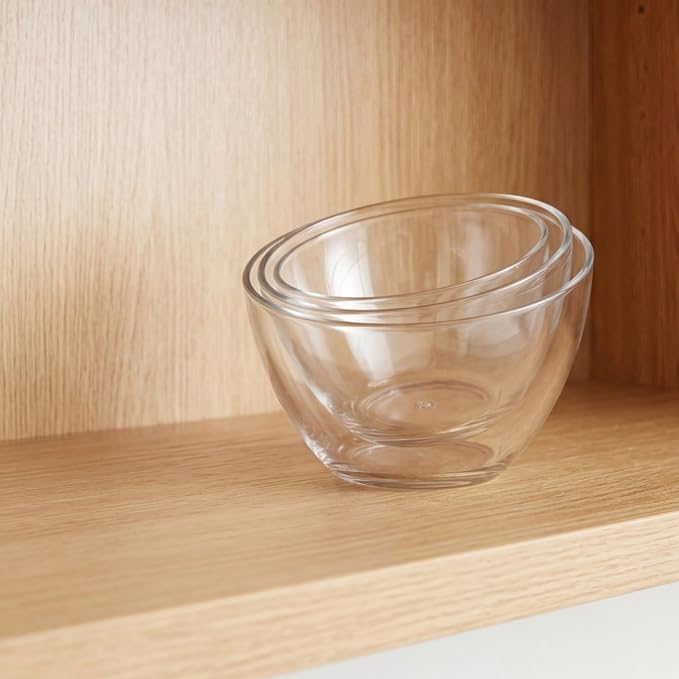 Lyellfe 3 Pack Plastic Salad Bowls, Thick Acrylic | Angled Serving Bowl, Clear Candy Snack Bowls for Parties, Chips, Fruit, Prep, Assorted Sizes