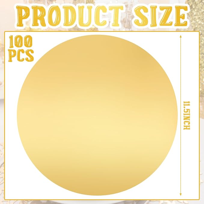 Tioncy 100 Pcs Gold Round Paper Placemats Disposable Table Mats | Elegant Table Mats for Wedding Birthday Banquet, Decorative Paper Design, Festive Dining Decoration, Easy Cleanup Tabletop