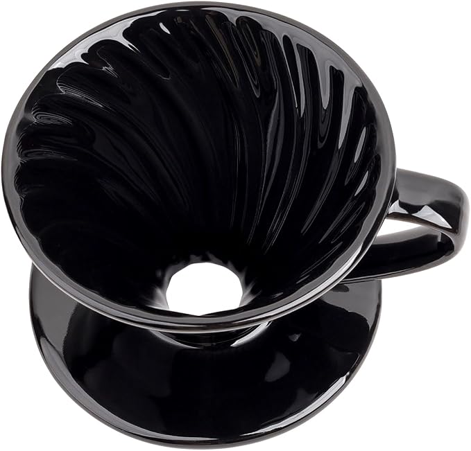 Pour Over Coffee Maker, Single Cup Ceramic Coffee Dripper, Reusable Filter Cone Drip Holder Slow Brewer with Hole Flat Bottom for Home, Office, Travel, Camping (Black)