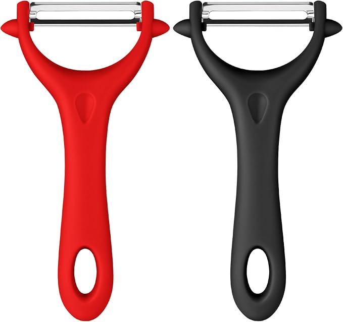 AUAUY 2Pcs Potato Peeler, Y-Shaped Swivel Vegetable Peeler, Black+Red | Fruit Peeler for Kitchen, Non-Slip Y Peeler, Ergonomic Handle Sharp Blade Stainless Steel Peeler, Veggie Peelers for Kitchen