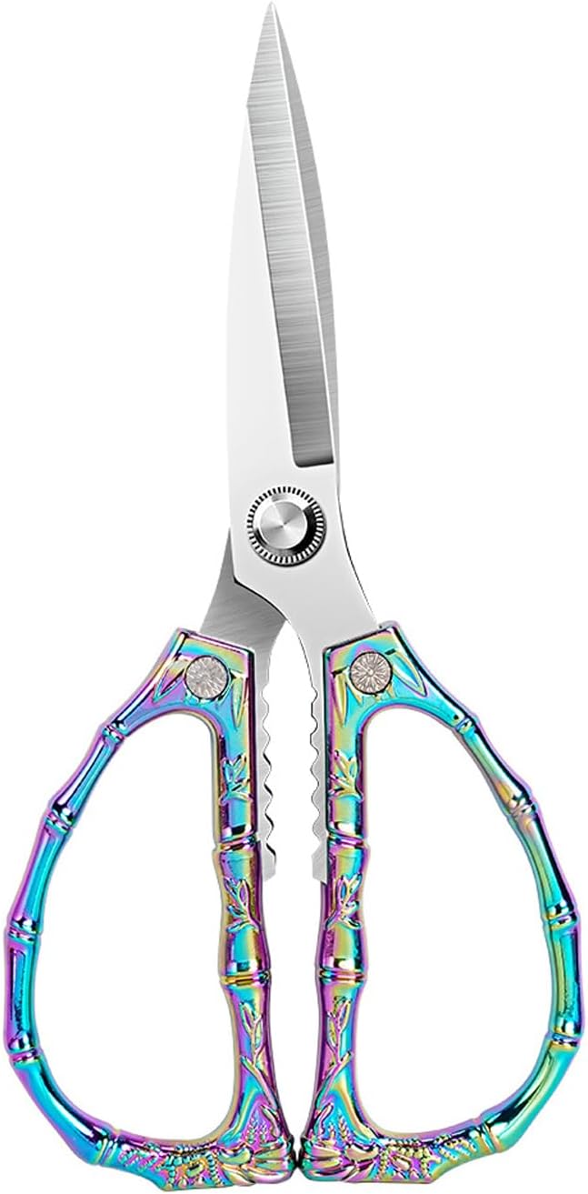 Multi-Purpose Kitchen Shears Scissors, Heavy Duty Stainless Steel Kitchen Scissors for Food with Strong Straight Edge Snips Colorful Handle (Bamboo joint)