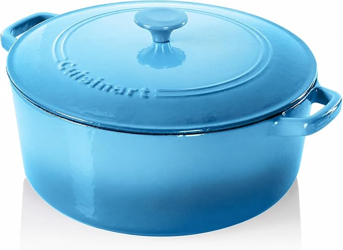 Cuisinart Chef's Classic Enameled Cast Iron Dutch Oven with Lid, Porcelain Enameled Interior, Oven Safe, Induction Compatible, 7-Quart, Round, Blue Gradient
