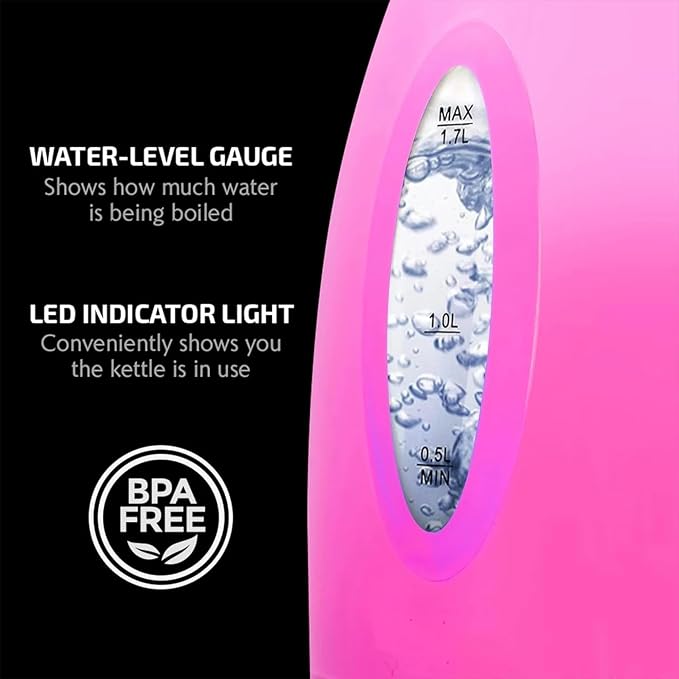 OVENTE Electric Kettle,1.7L Fast Boiling Water Heater for Coffee or Tea,BPA Free with Water Level Gauge,Auto Shut-Off,Boil-Dry Protection,Indicator Light and Removable Filter,Pink KP72P,(Pack of 12)