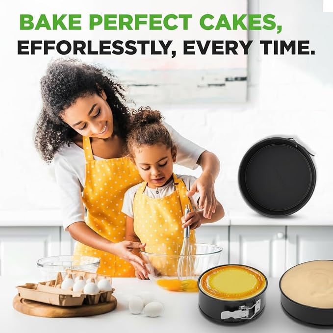 Nutrichef 3-Piece Nonstick Springform Pan Set - Premium Carbon Steel Cheesecake Pans with Stainless Steel Clasp - 6", 8", 10" Sizes, Oven Safe up to 450°F - Includes 300pcs Parchment Paper (Black)