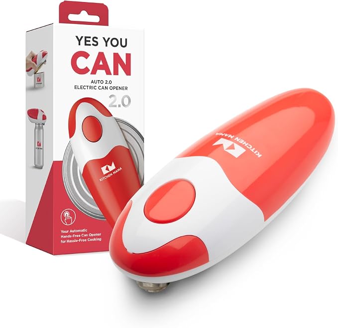 Kitchen Mama Auto 2.0 Electric Can Opener, Red | Refined Blade, Automatic Hands Free, Smooth Edge, Food-Safe, Battery Operated