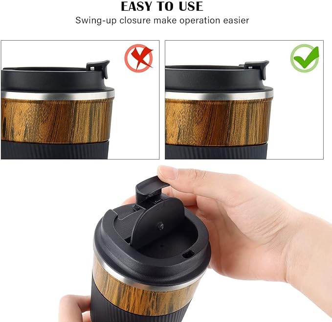 KETIEE Travel Mug, 12oz Insulated Coffee Cup with Leakproof Lid, Vacuum Stainless Steel Double-Wall Travel Coffee Mug Spill Proof, Reusable Travel Tumbler for Men and Women for Hot Cold Water