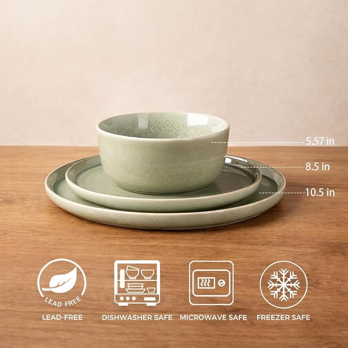 AmorArc Stoneware Dinnerware Sets for 6, 18Pcs Plates and Bowls Sets Dishes | Ceramic Round Reactive Glaze Dishes Set, Highly Scratch Resistant | Dishwasher & Microwave Safe Dishware