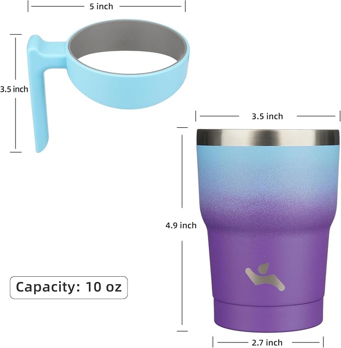 Konokyo 10 oz Tumbler with Handle and Straw, Insulated Travel Mug | Ocean Dream; BPA-free, leak-proof tumbler with 2 lids, 2 straws, cup holder fit for coffee, office, travel & daily use