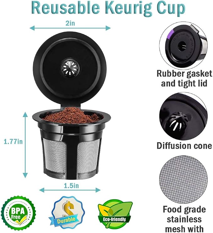2 Reusable Keurg Cups & 300 Unbleached Keurg Coffee Pods Paper Filters with Lids,Disposable Keurg Filters Single Serve Coffee Filters Compatible with Keurg 2.0&1.0 Coffee Maker