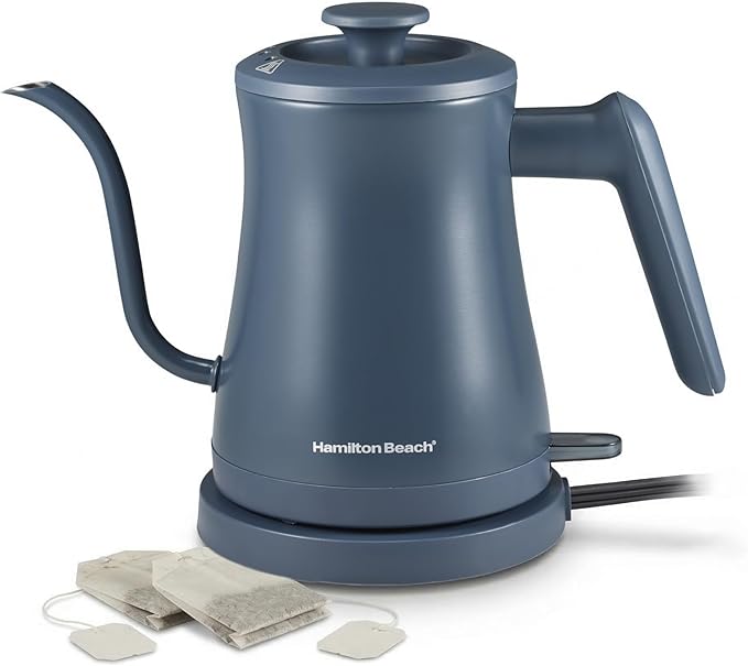 Hamilton Beach Compact 20 oz. / 0.6 Liter Gooseneck Electric Kettle | Boiling Water, Pour Over Coffee, Tea | 1200 Watts | Auto Shutoff | Stainless Steel BPA-Free Interior | Kitchen Makeover Blue