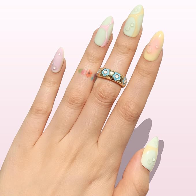 Nail Reformation Press On Nails, Pop Culture | 3D Bubble Medium Almond | 15 Sizes 30 Pcs Fake Nails in Vibrant Colors in Glossy Finish, Salon Quality Reusable Stick On Nail Kit Gifts for Women Gifts