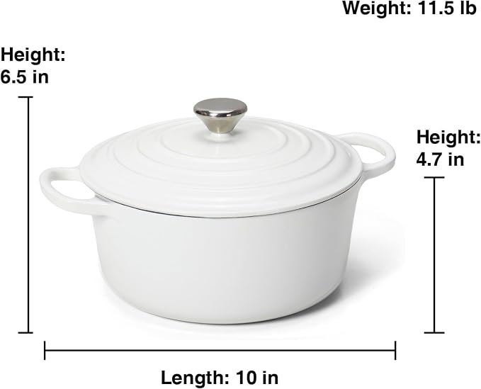 5QT Enameled Cast Iron Dutch Oven for Bread Baking with Lid, Sourdough Baking Supplies with Proofing Basket, Bread Making Tools Set, Heavy-Duty Cookware for Braising, Stews, Roasting White