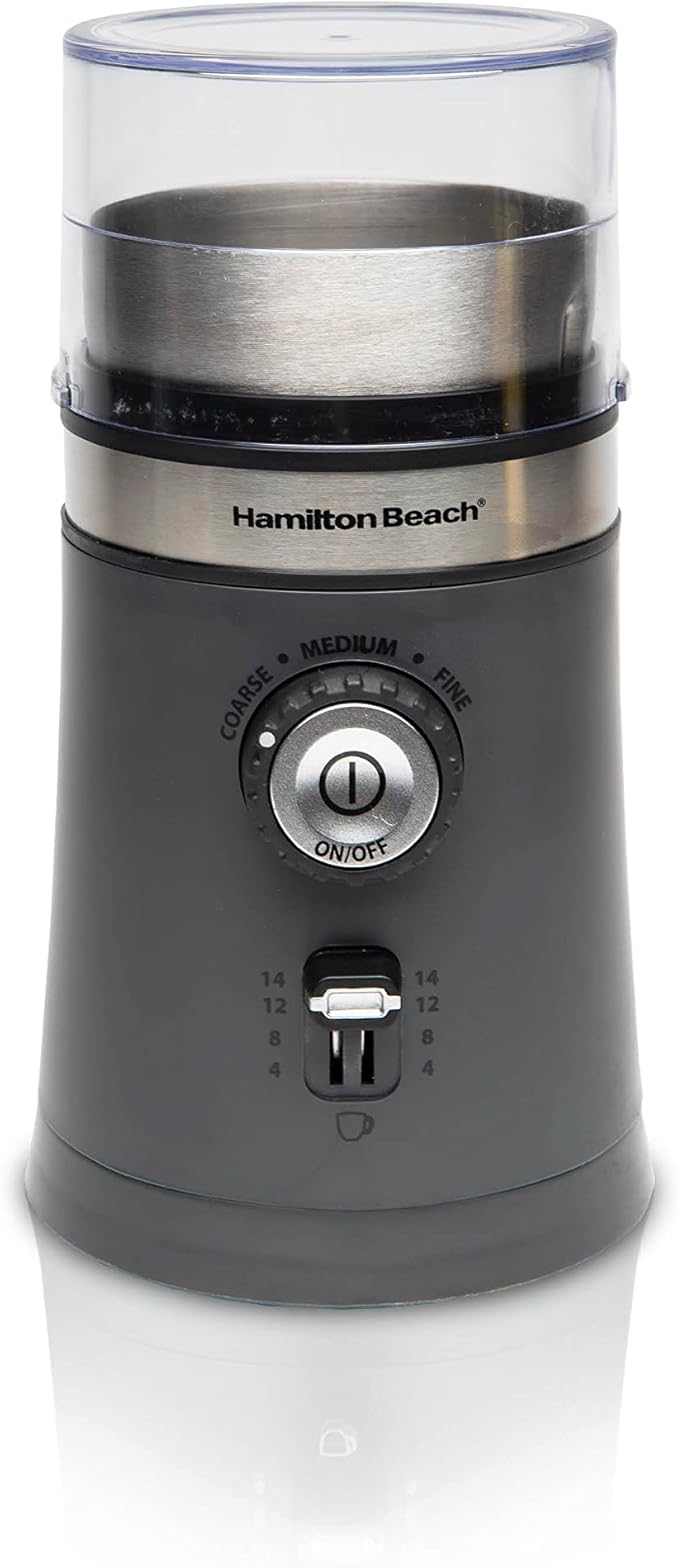 Hamilton Beach Custom Grind Electric Coffee Grinder For Up To 14 Cups | Grinds Coffee Beans, Spices & More | Customizable Grind Settings | Easy-Clean Removable 10 oz. Chamber | Grey | 80396V