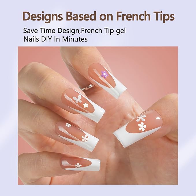 Misssix 150Pcs Deep French Tip Press on Nail Long Square Gel Fake Nails | No Need to File 3 in 1 Tips Pre-lasting, White French Nail Tips for Nail Art DIY 15 Sizes
