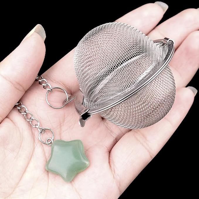 5 Pcs Stainless Steel Tea Ball Infusers with Star Natural Crystal Charms, Fine Mesh Tea Strainers with Extension Chain & Hook for Loose Leaf Tea, Spices, Seasonings