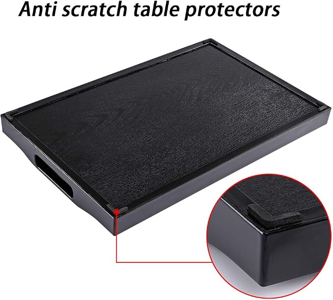 MDLUU Plastic Serving Tray, Ottoman Tray with Cutout Handles, Rectangle Butler Tray for Breakfast in Bed, Coffee Table Decor, Party (Black)
