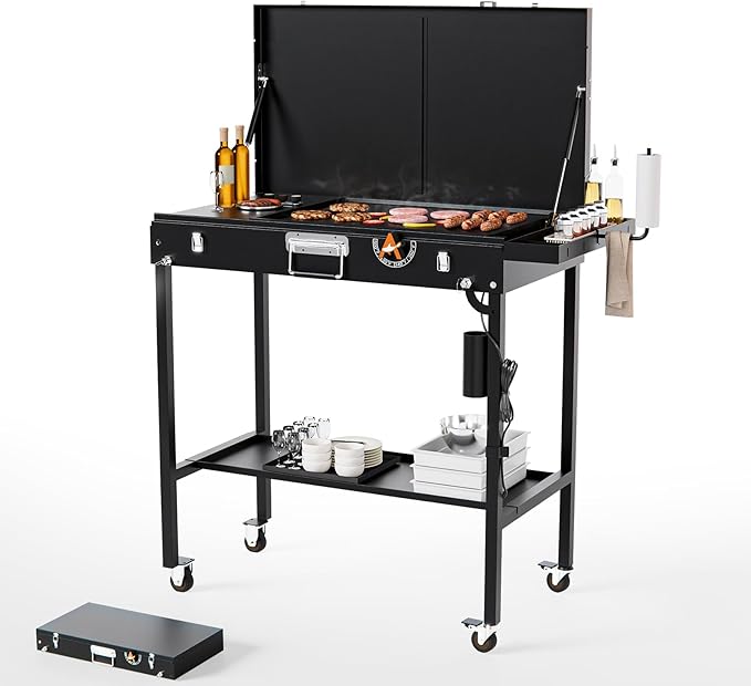 2-in-1 Outdoor Table & Electric Grill 1800W | Portable & Foldable | Nonstick Cooking Surface | Outdoor Kitchen & Backyard Barbecue