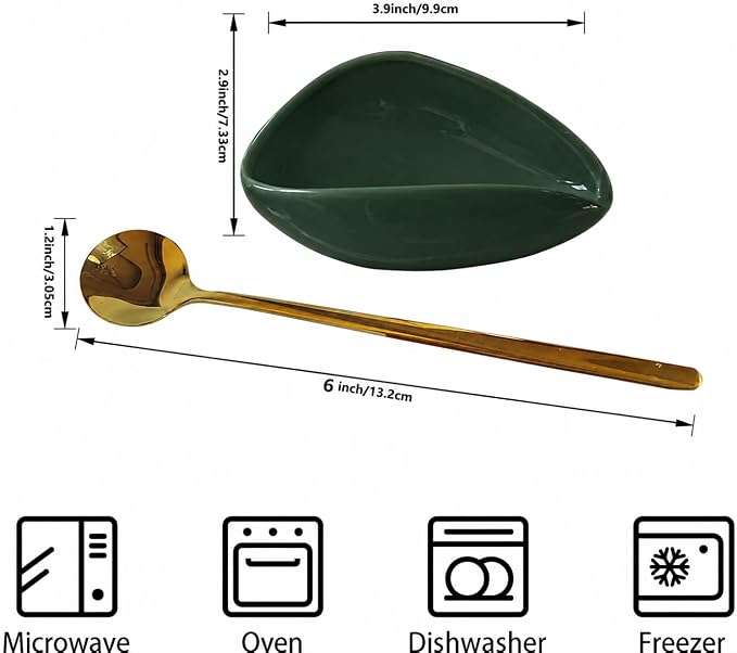 Mini Coffee Spoon Holder, Small Ceramic Spoon Rest for Coffee Stirrers, Teaspoon, Bar Spoon, Coffee Bar Accessories (Sage Green-Gold Spoon)