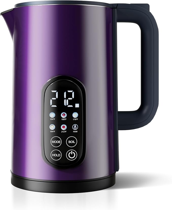 1.7L Stainless Steel Electric Kettle with Temperature Control – Purple | 5 Preset Temperatures for Tea & Boiling Water, 2H Keep Warm, 1200W BOIL Mode, 304 Stainless Steel Interior, Cordless Base