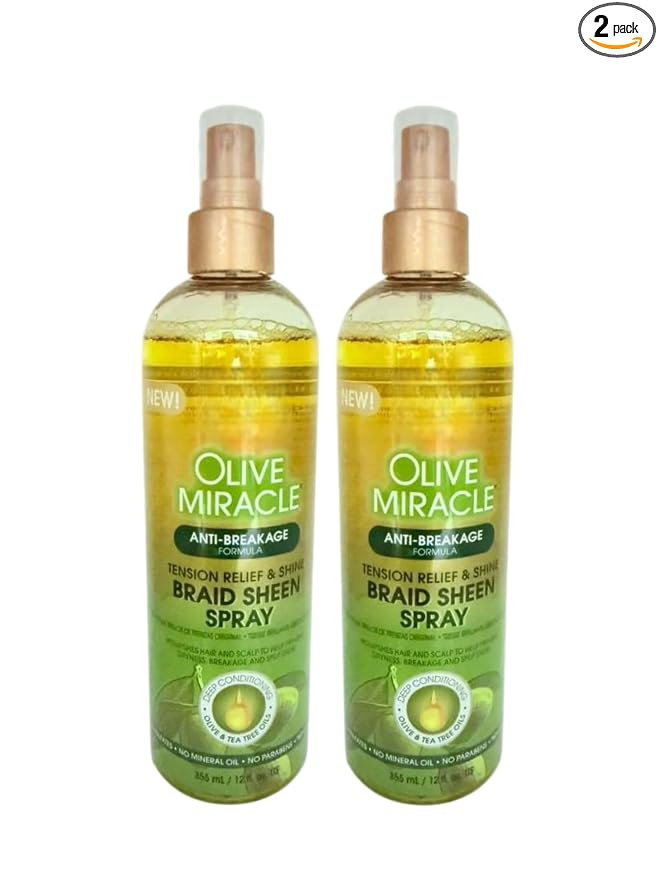Olive Braid Sheen Spray, 12 oz (Pack of 2) - Miracle for Braids, Twists & Protective Styles - Anti-Breakage, Refreshes Hair