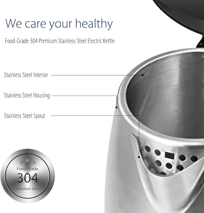 COMFEE' Stainless Steel Electric Kettle, 1.7 Liter Tea Kettle Electric & Hot Water Kettle, 1500W Fast Boil with LED Light, Auto Shut-Off and Boil-Dry Protection (Pack of 6)