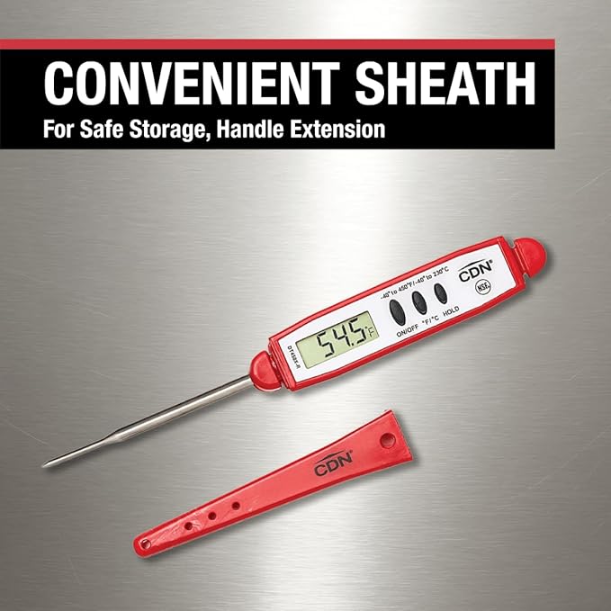 CDN ProAccurate® Instant Read Digital Pocket Thermometer with 2.75" Stainless Steel Tip for Accurate Temperature Measurement, Red (DT450X-R)