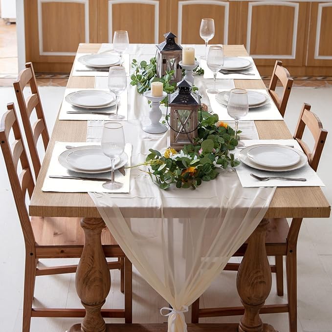 Cloth Placemats Set of 12, Linen Type Fabric Placemats Machine Washable Heat Resistant Placemats Wrinkle Free Thick Polyester Kitchen Place Mats for Dining Table (White)