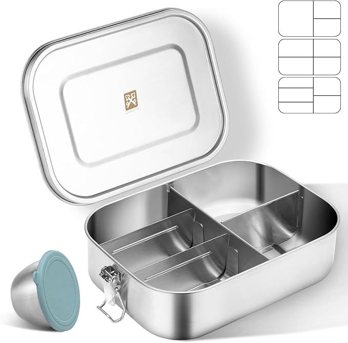 GOLDEN KEY 47oz Stainless Steel Bento Box for Adults,1400ml Large & Thickened Metal Lunch Box with 5 Compartments,Eco-friendly Leak-Proof Container with Lockable Clips
