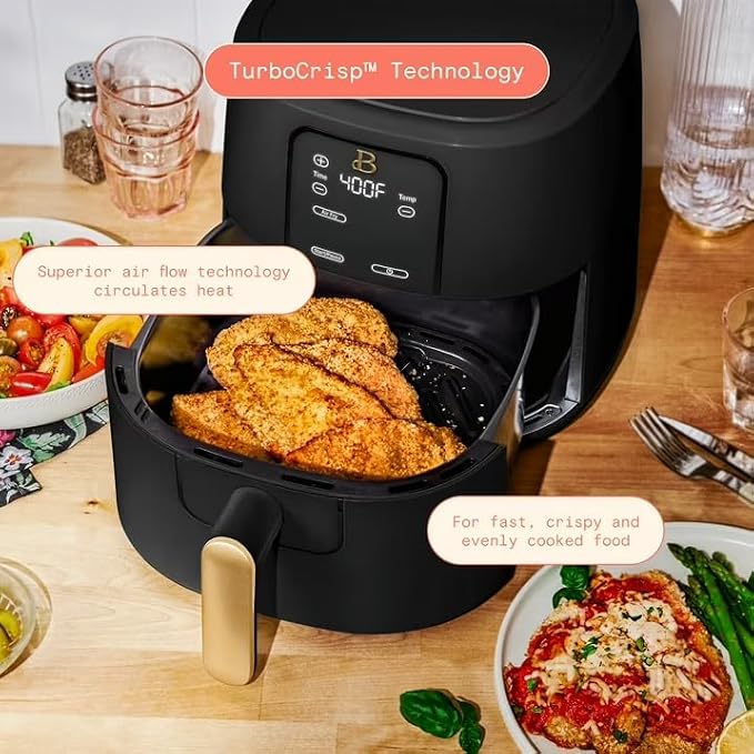 B 6 Quart Digital Air Fryer TurboCrisp Technology, Large Touchscreen Controls, Ceramic Roast Reheat Dehydrate Nonstick, Family Size for 5-7 People