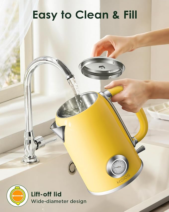 KOIOS Electric Kettle 1.8L with Built-in Temperature Gauge, Retro Design | 1500W Hot Water Tea Pot for Boiling Water, Stainless Steel Interior, Auto Shut-Off & Boil Dry Protection, Drip-free Spout
