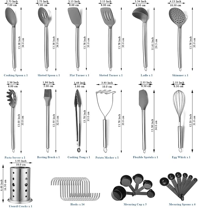 Kitchen Utensils Set, Kyraton 38 Pieces Non-Stick Silicone Cooking Utensils Set, Spoon Spatula Set with Sturdy Stainless Steel Utensil Holder, Dishwasher Safe