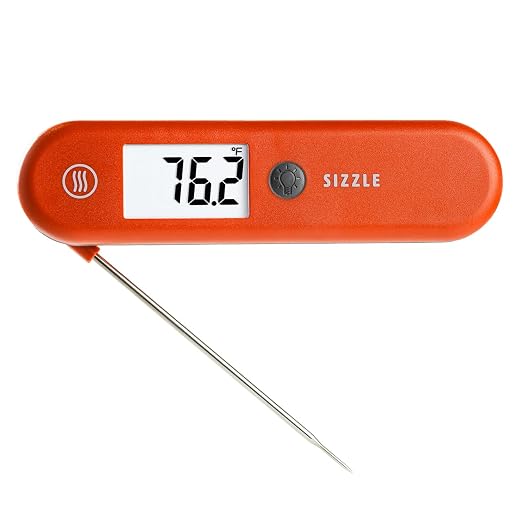 ThermoWorks SIZZLE Digital Meat Thermometer – Instant Read in 2 Seconds, Waterproof, Folding Probe with Magnetic Back, Auto-Rotating Backlit Display, for Cooking Food, Grill & BBQ - Cayenne Pepper Red